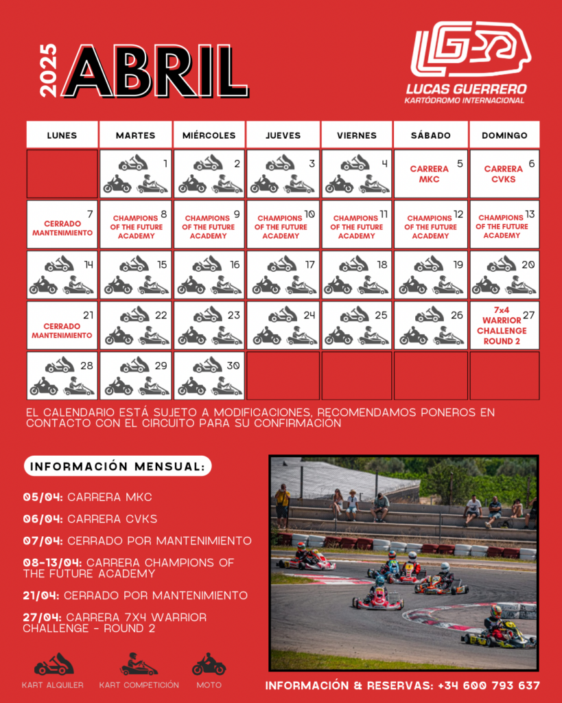 calendario abril kartodromo