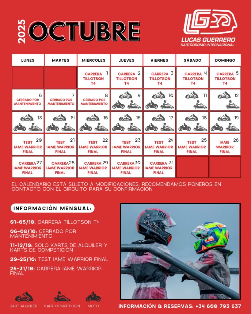 calendario octubre kartodromo
