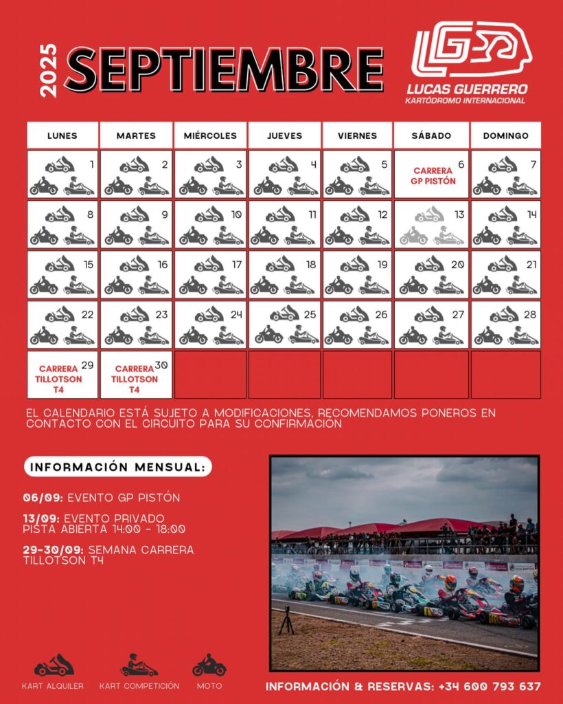 calendario septiembre kartodromo