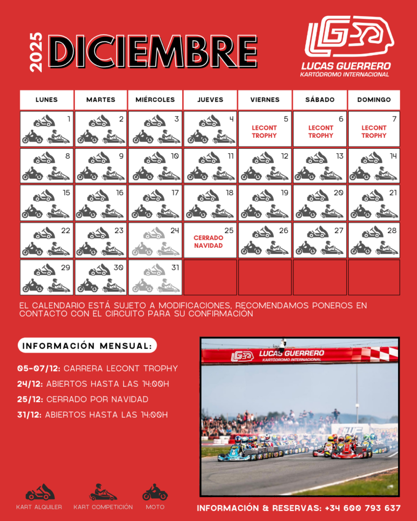 calendario diciembre kartodromo