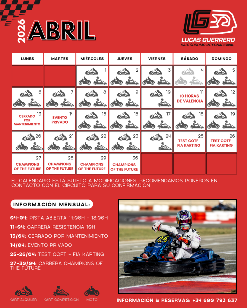 calendario abril kartodromo