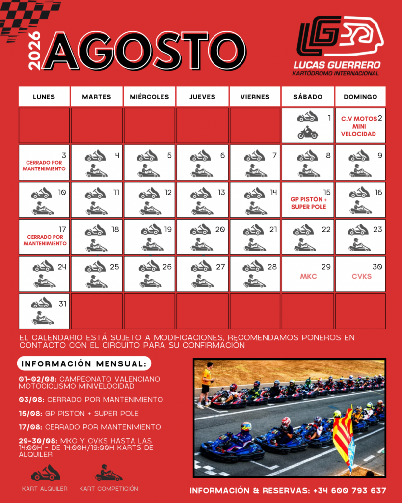 calendario agosto kartodromo
