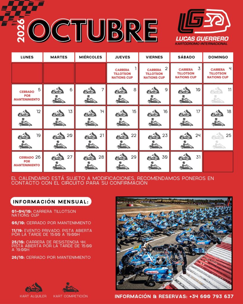 calendario octubre kartodromo